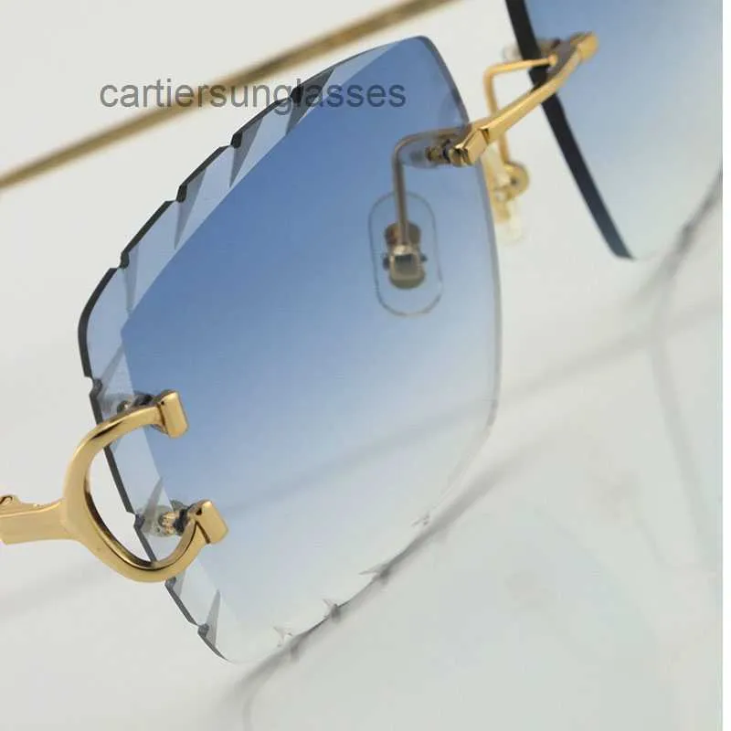 Designer solglasögon för kvinnor som säljer grossistkvinnor eller man c dekoration trådram rimlös UV400 snidade linsmän glasögon utomhus