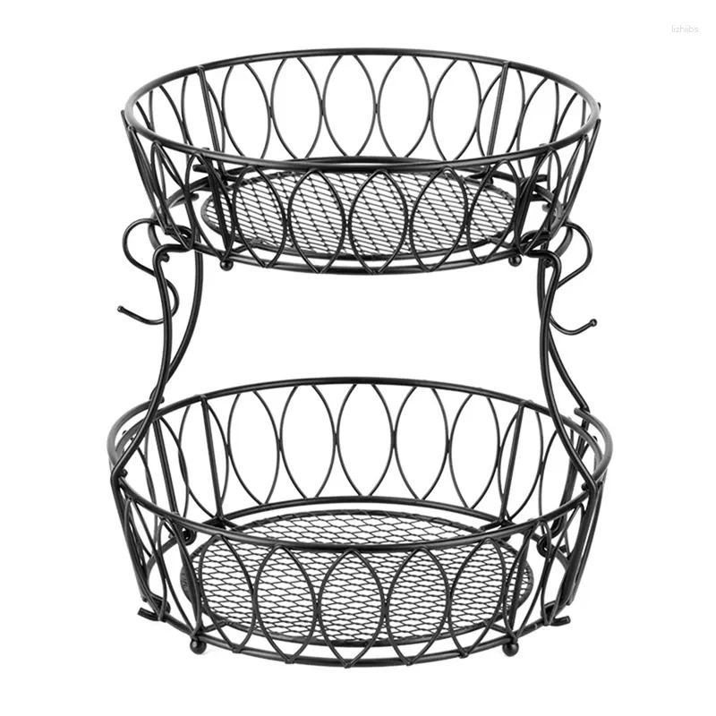 Plates 2 Layer Fruit Basket Removable Screw-Free Metal Bowl Bread Countertop Vegetable Storage Rack