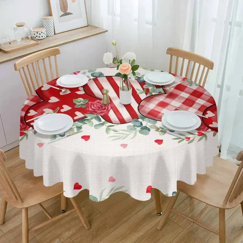 Table Cloth Valentine'S Day Love Eucalyptus Tree Rose Waterproof Tablecloth Decoration Wedding Home Kitchen Dining Room Round