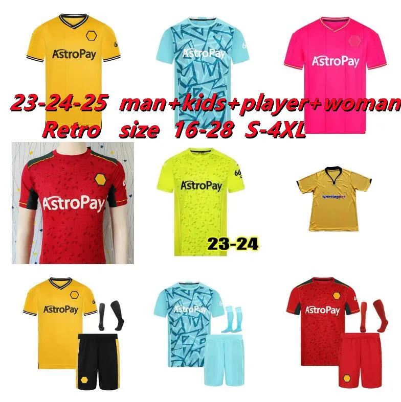 Nieuwe Wolven 23 24 NETO Voetbalshirts PODENCE CUNHA 2023 2024 BUENO MATHEUS GOMES Home Away 3e Retro Voetbalshirt KILMAN N SEMEDO CUNHA Wanderers Heren Kinder tenue uniform