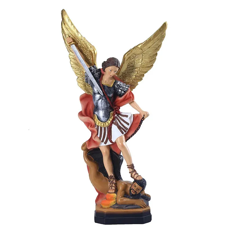 Statue Sculpture St Michel Archange Tuant Démon Figurine Résine Ornement Maison Bureau Chambre Décoration Cadeau 240124