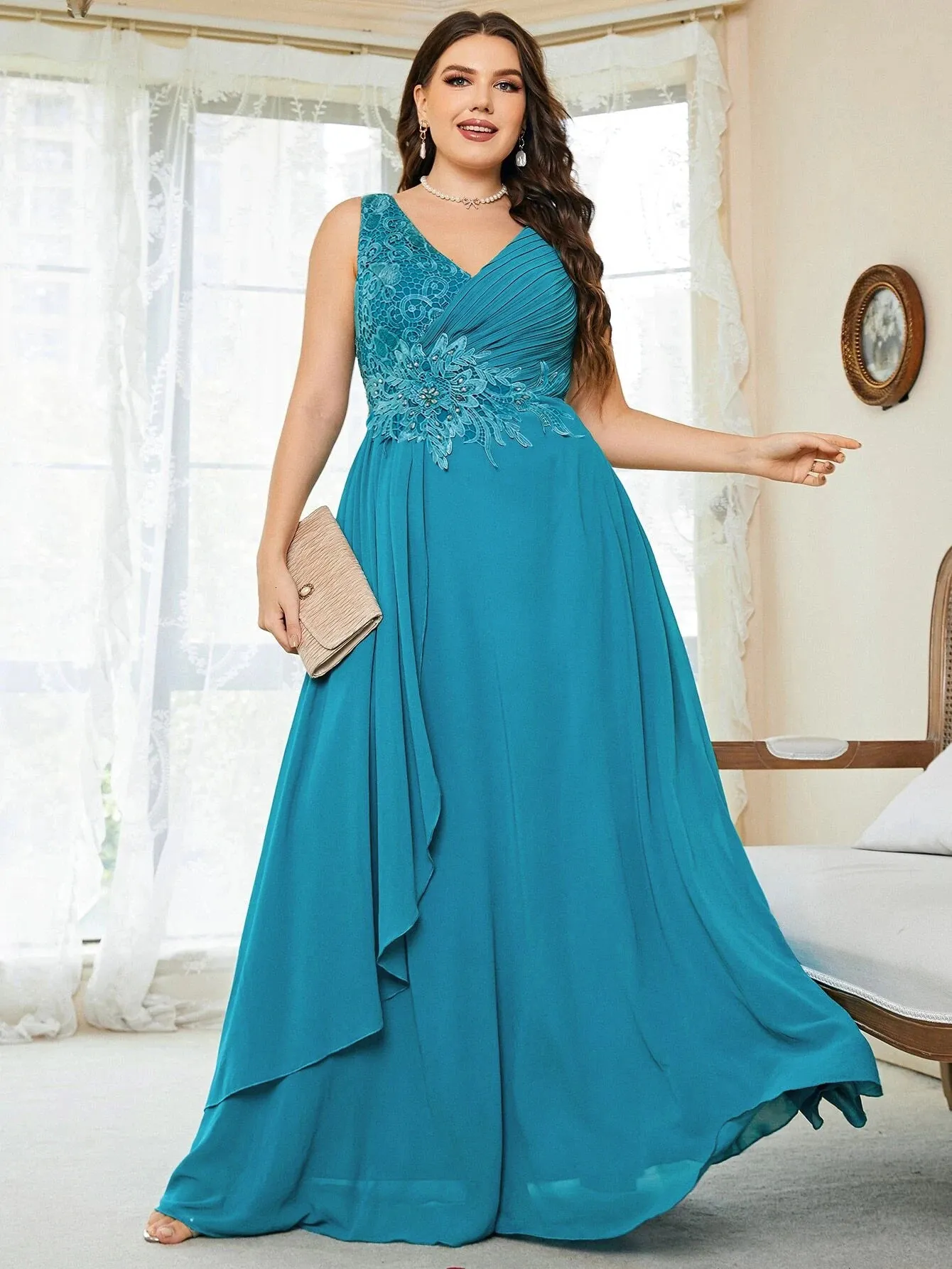 Femmes grande taille robes de demoiselle d'honneur mariage élégant dentelle s Applique fête grande dame en mousseline de soie robe de soirée 240202