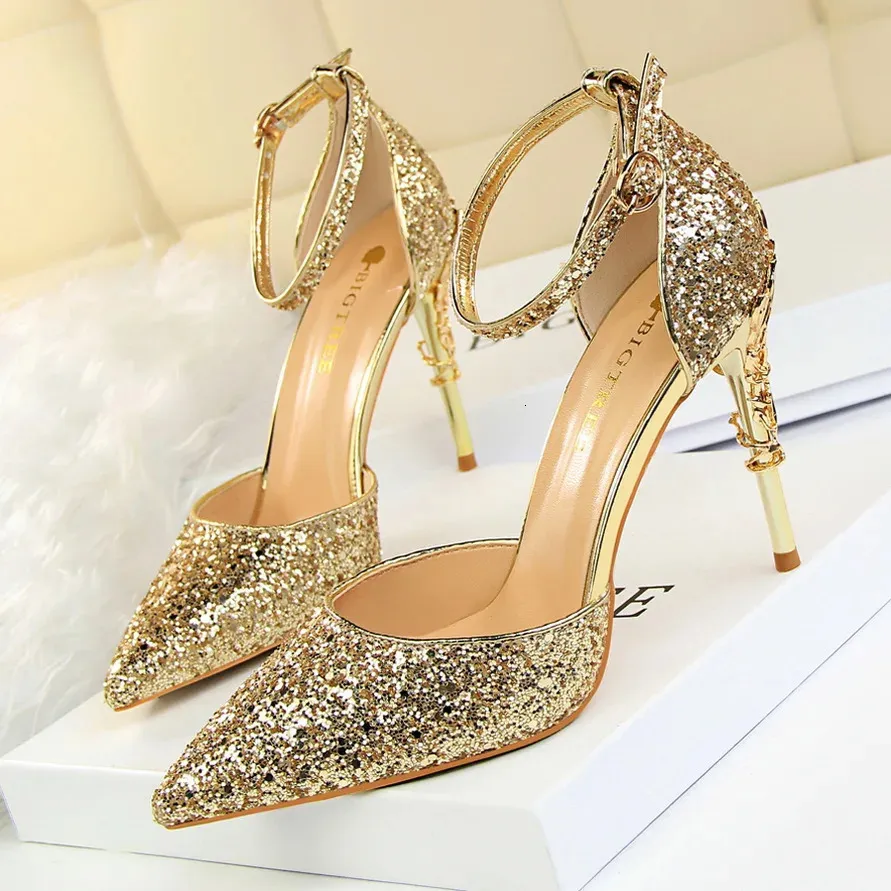 Summer Women 75cm 95cm High Heels Bling Sandals Lady Wedding Bridal Low Heels Gold Silver Sandles Sparkly Sequins Shoes 240130