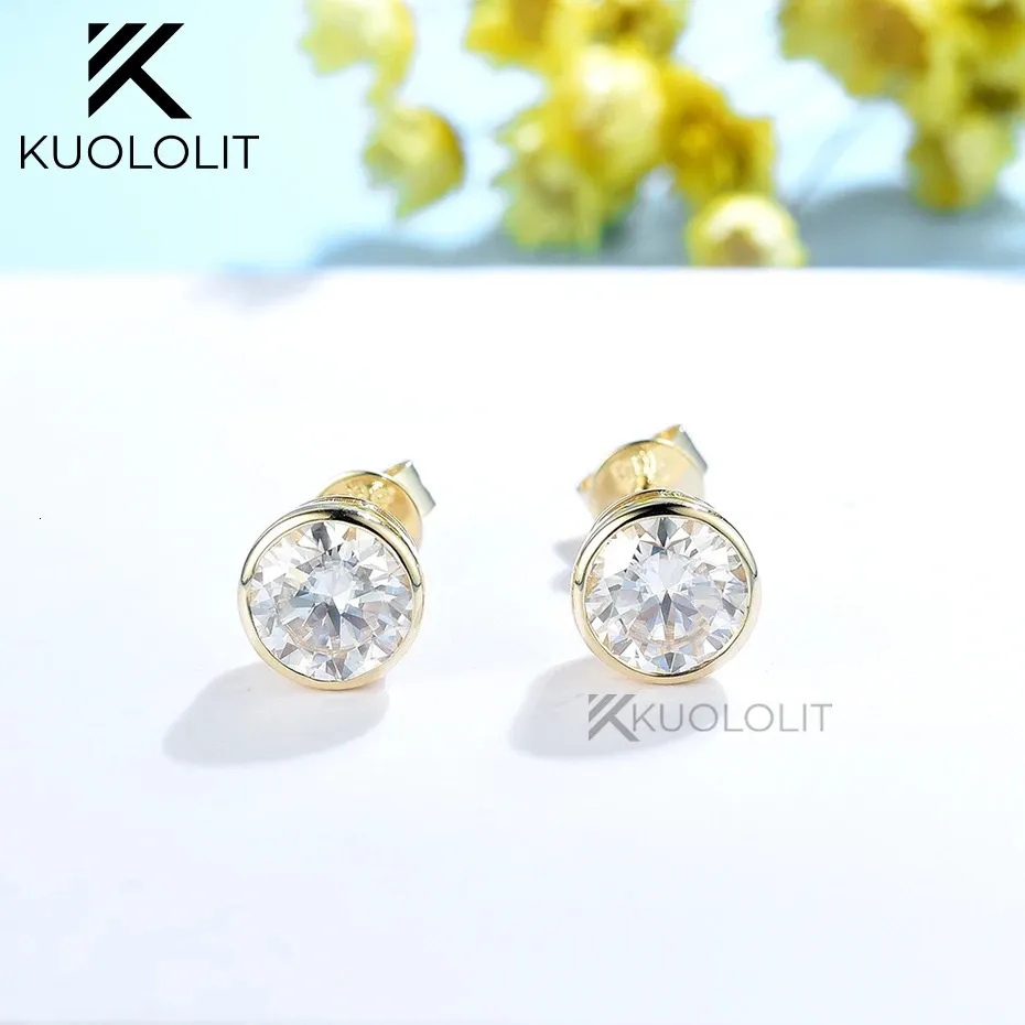 Kuololit 4CTW Earrings for Women Solid 18K 14K Gold Brillant Round D/VVS1 Earrings for Engagement Party Christmas 240131