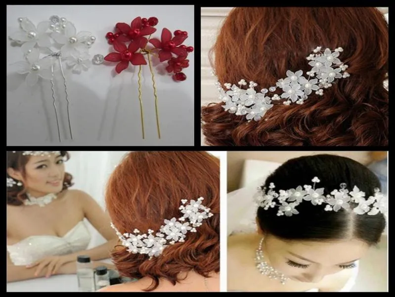 6 Pièces Nouveaux Accessoires De Cheveux De Mariée Fleurs Perles Mariée Cheveux Perle Épingles Peigne Robes De Mariée Accessoire Charmant Coiffes RedWh8993293