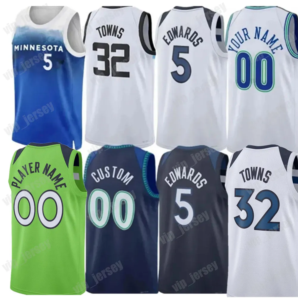 Benutzerdefinierte 5 Anthony Edwards Rudy Gobert Karl-Anthony Towns Basketballtrikot Naz Reid Timberwolve DAngelo Russell Wendell Moore Jr. Jaden McDaniels City Mike Conley