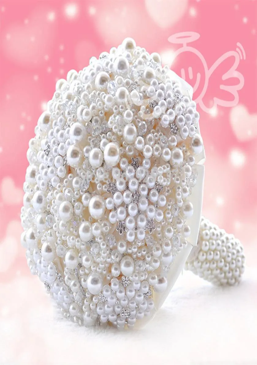 2018 Newest Pearls Artificial Bouquet Handmade Crystal Ivory Brooch Bouquet New Wedding Flowers Bridal Bouquets6606422