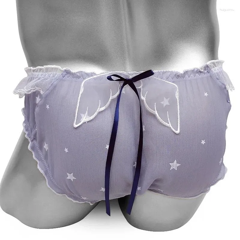 Underbyxor sissy sexig underkläder med vinge bowknot transparenta herrar underkläder ruffles crossdressing trosor rolig gay man