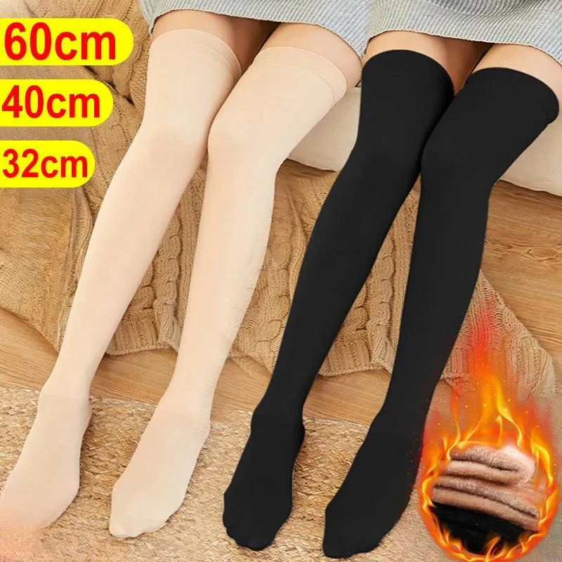 Chaussettes en velours épais pour femmes, chaussettes chaudes d'hiver, cuisses hautes, longues, bas en peluche Lolita, chaussettes douces au dessus du genou, leggings de Compression