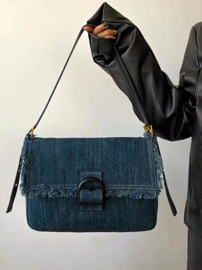 Midjepåsar xiuya trendyol axelväska high street flickor handväskor för kvinnors fashion casual denim täcker messenger bolso mujer