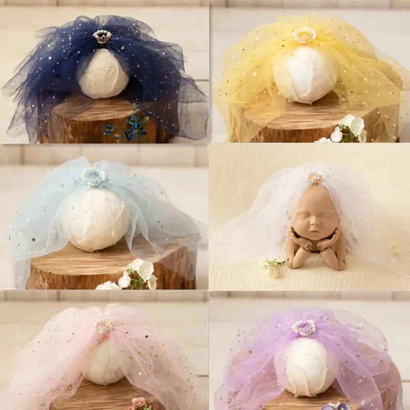 Newborn Photography Props Romantic Fairy Veil Crown Tiara Full-moon Baby Photo Accessories Baby Mini Crown For Studio