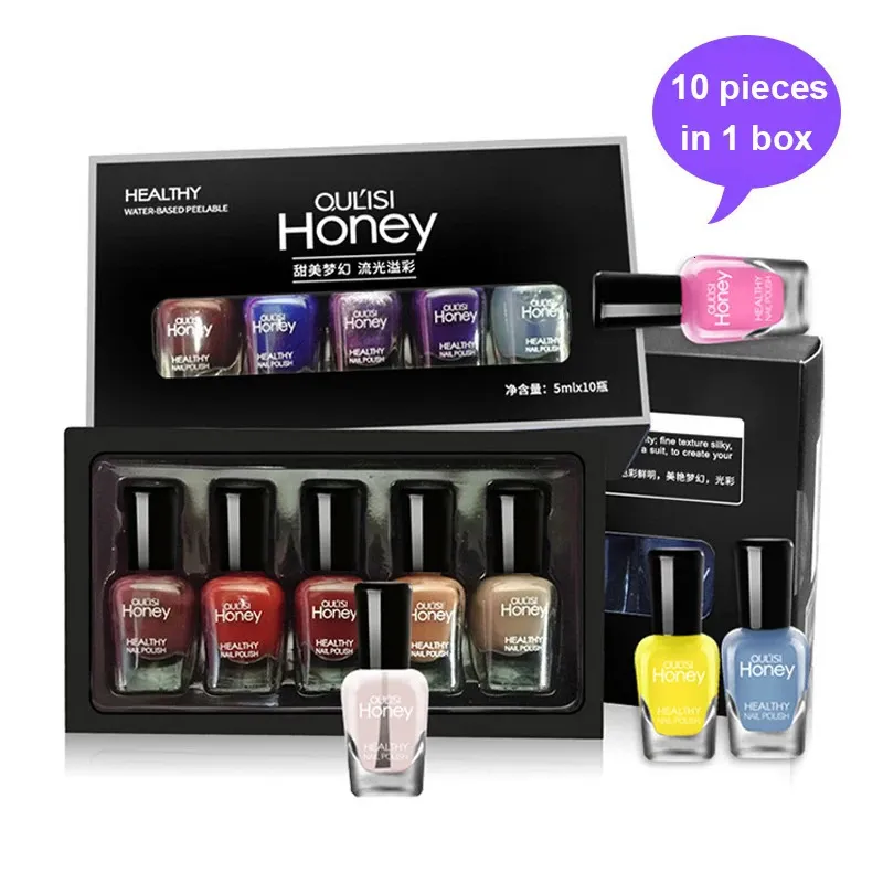 5 ml*10 flaskor Set nagellack snabbtorkande skalbar och tårbar vattenbaserad nybörjare nagellack No Need LED-lampa långvarig 240129