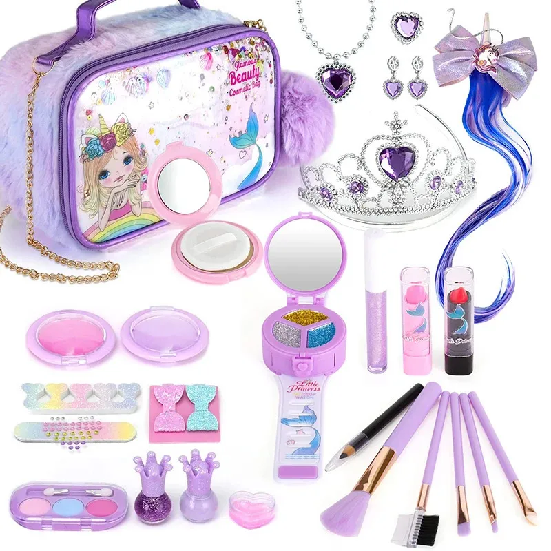 Детский набор для макияжа для девочек, моющийся, безопасный, нетоксичный, ролевые игры, игрушки для макияжа, детская маленькая принцесса, рождественский подарок на день рождения 240131
