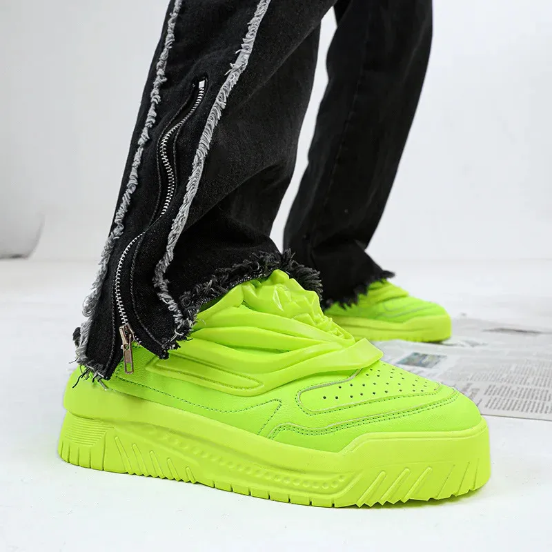 Printemps Fluorescent Vert Hommes Designer Baskets Respirant Microfibre Plate-Forme Chaussures Hommes Streetwear Skateboard Chaussures Homme 240119