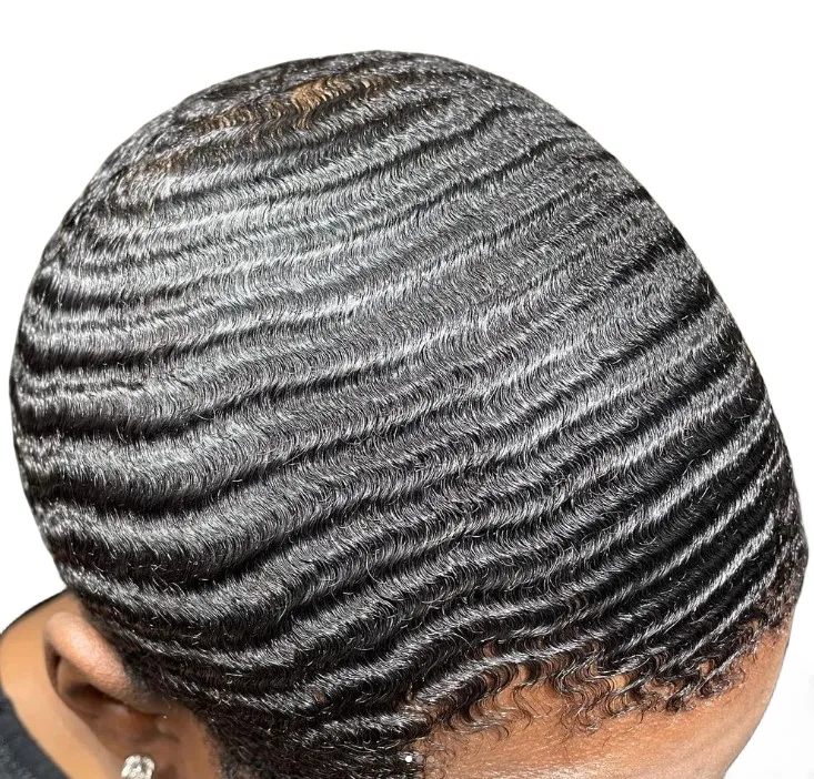 European Virgin Human Hair Hairpiece 10mm Wave Mono Toupee 6x9 Color #1b Unit for Black Men