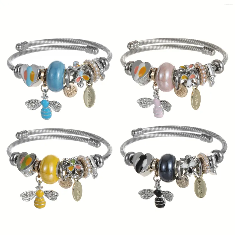 Braccialetti con ciondoli Ciondolo colorato ape Bracciale in acciaio inossidabile fai-da-te Regalo di compleanno perfetto per gli amici