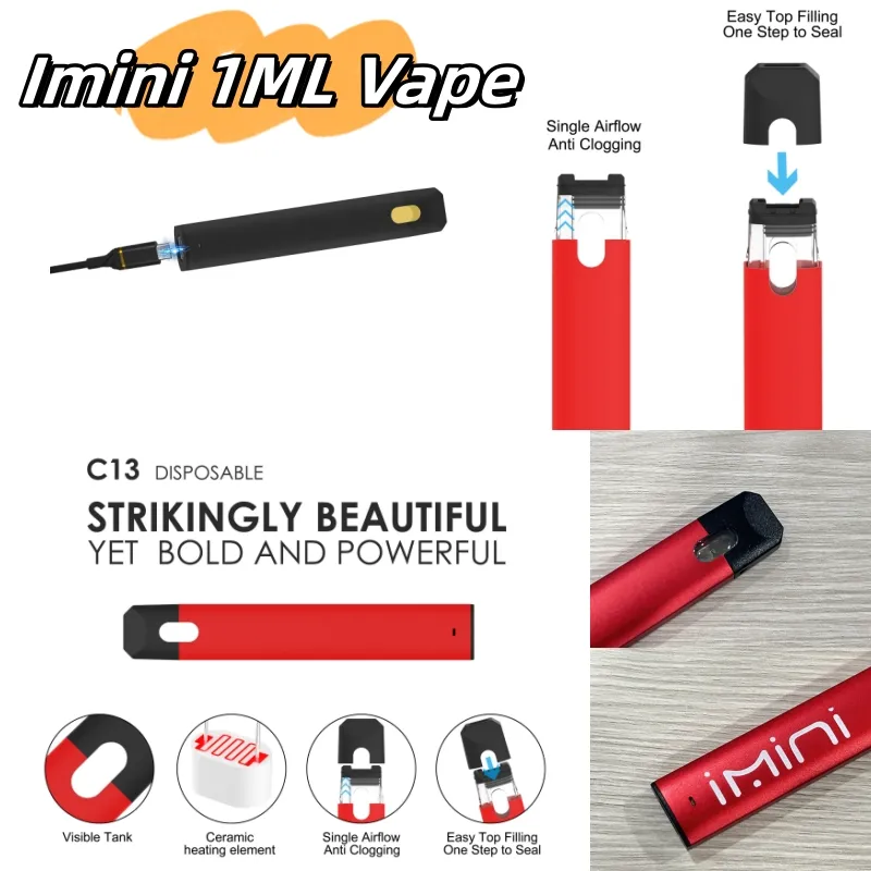 IMINI OEM/ODM Tek Kullanımlık 1.0ml Görünür Boş Tank Kartuş Vape Kalem Cihazı E-Cigarette Otomatik Düğme Mod Canlı Reçine HHC D8/9/10 1G 1 ML kalınlığında yağ için vape