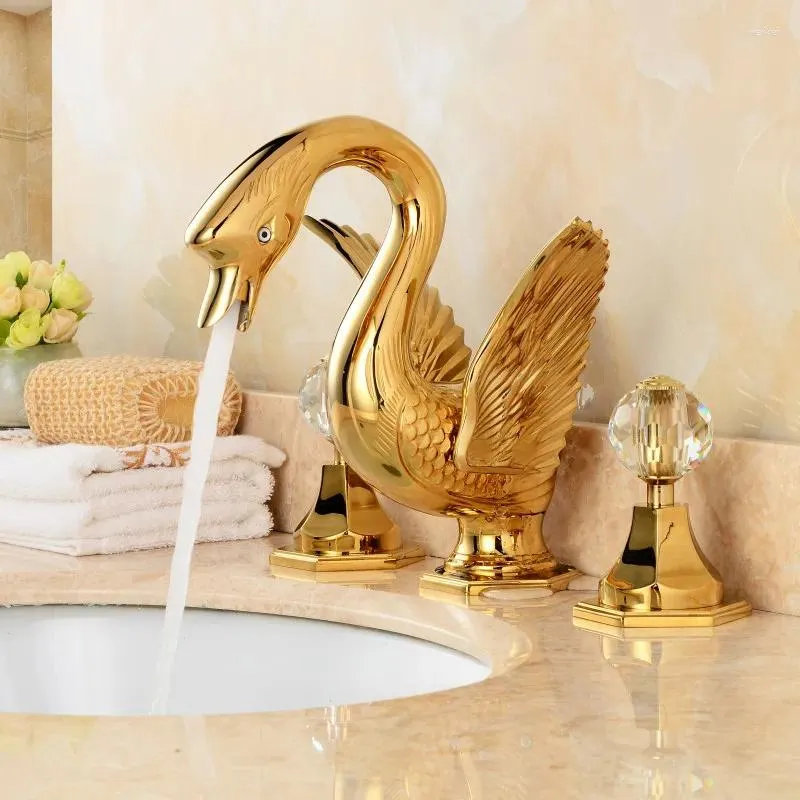 Bathroom Sink Faucets Basin Mixer Water Taps & Cold Brass Swan Type Dual Handles Deck Mounted Gold/Black Oil Brushed Luxury