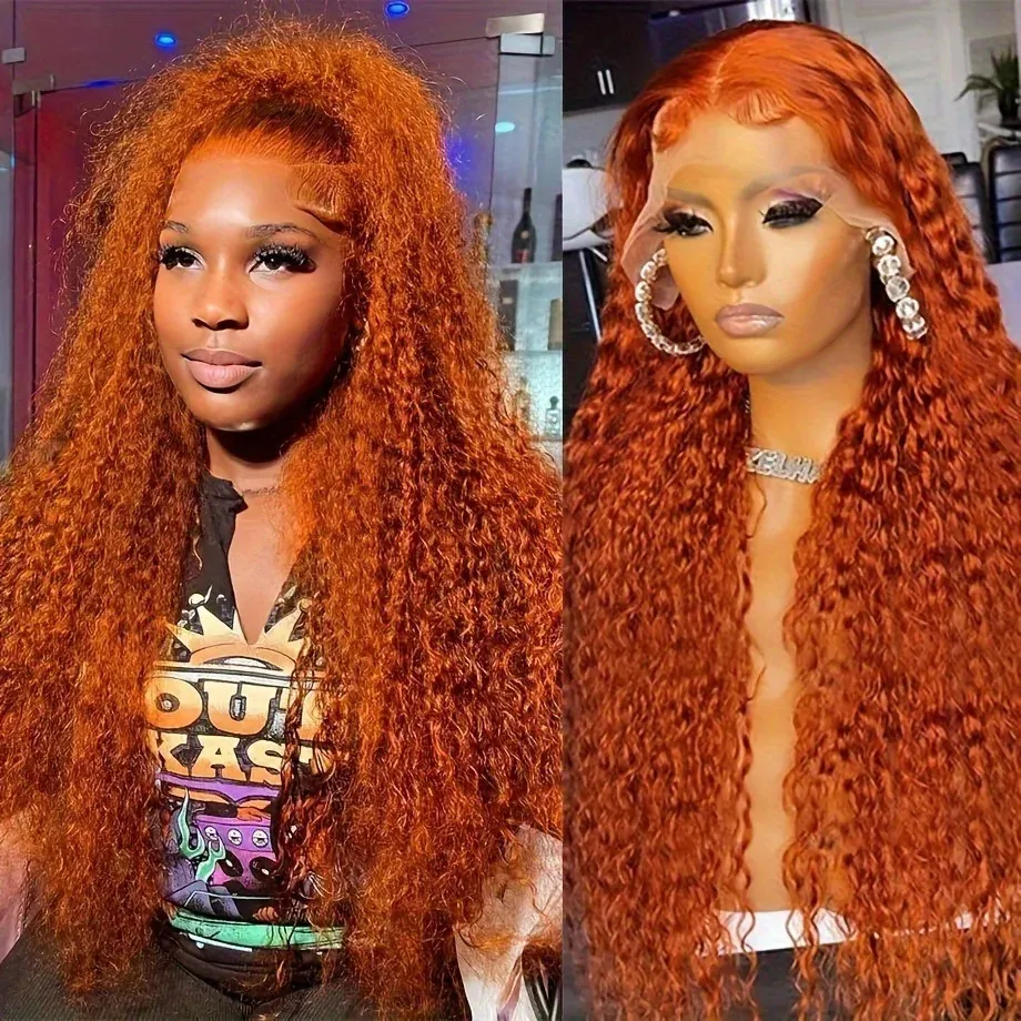 13x4 Lace Front Wigs Human Hair Water Wave Pre Plucked Orange Ginger 13x6 Deep Curly For Women 240130