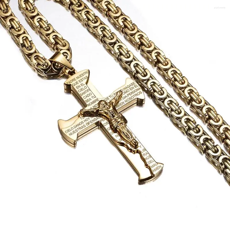 Collane con ciondolo Collana con croce di Gesù di alta qualità per uomo Regalo di gioielli di moda da donna in acciaio inossidabile color oro bizantino 18-36 "