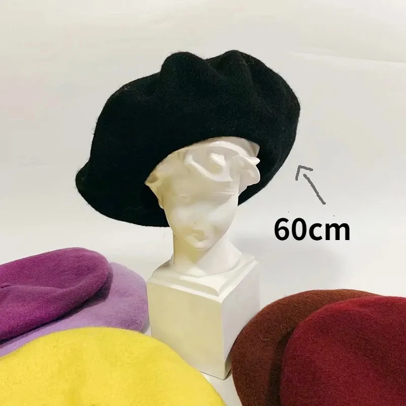 Big Size Wool Beret Women Men Large 60cm Size Berets Warm Unisex French Style Winter Hat Female Painter Cap 240118