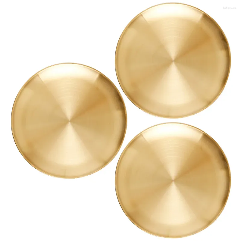 Plates 3 Pcs Plate Beef Candy Dinner Dish Vintage Metal Stainless Steel Round Gold Korean Style Retro