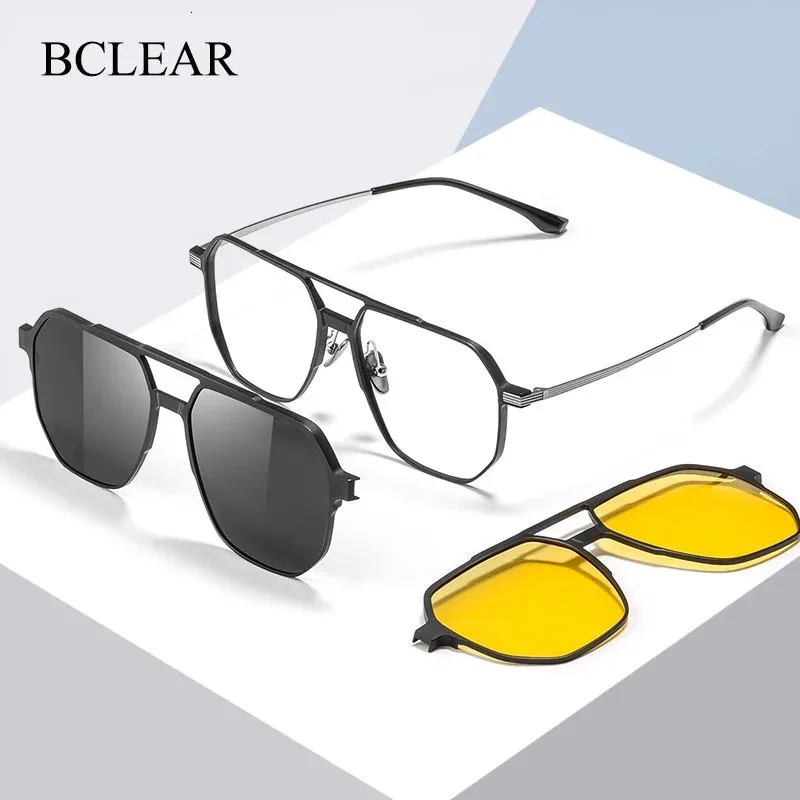 Bclear Men Kvinnor Fashion Aluminium Magnesium Spectacle Frame Clip på polariserade solglasögon Night Vision Driving Lenses Magnetic 240131