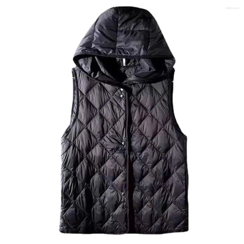 Damenwesten Frauen Herbst Winter Kurze Lose Mit Kapuze Ärmellose Jacke 2024 Solide Outwear Weibliche Baumwolle Weste Ultraleichte Daunenweste