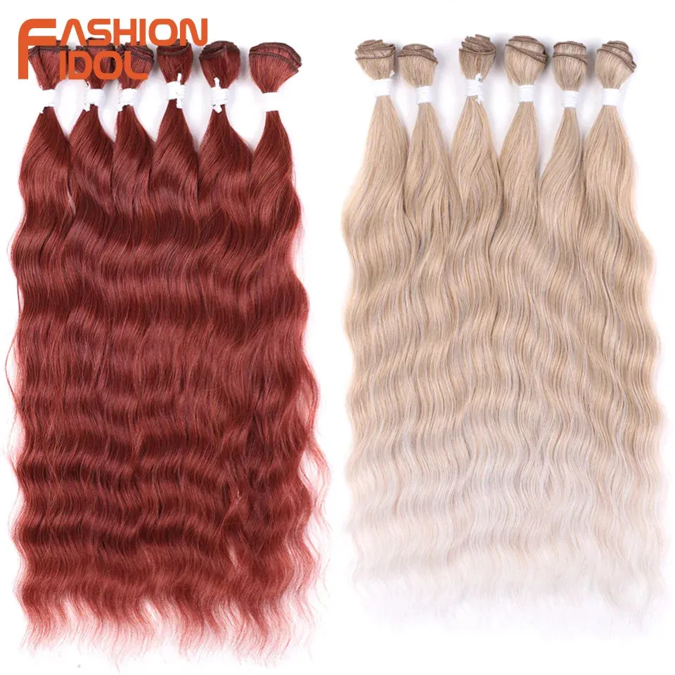 Solto Onda de Água Profunda Feixes de Cabelo Sintético Cabelo Ombre Loira Rosa Cabelo Tecer Pacotes 6 PcsPack 20 polegada 240118