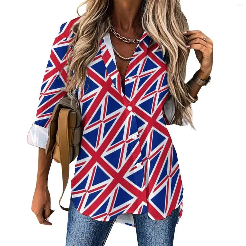 Damenblusen, lässige Bluse mit britischer Flagge, langärmelig, abstrakte Flaggen, elegante Damen-koreanische Mode, übergroße Hemden, grafische Tops, Geschenk