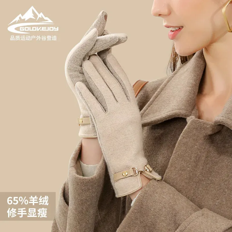 Gants de luxe en cachemire d'hiver à la mode pour femmes, tendance, cyclisme, résistants au froid, pour écran tactile, en laine épaisse, en peluche, 240201