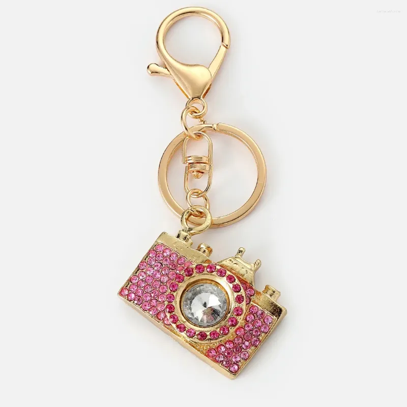 Keychains 10pcs/lot Beautiful Metal Rhinestone Camera Keyrings Creative Zinc Alloy For Gift