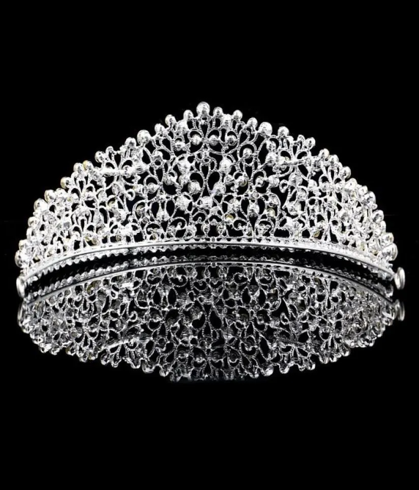 Sparkling Silver Big Wedding Diamante Pageant Tiaras Hairband Crystal Bridal Crowns for Brides Hair Jewelry Headpiece1757058