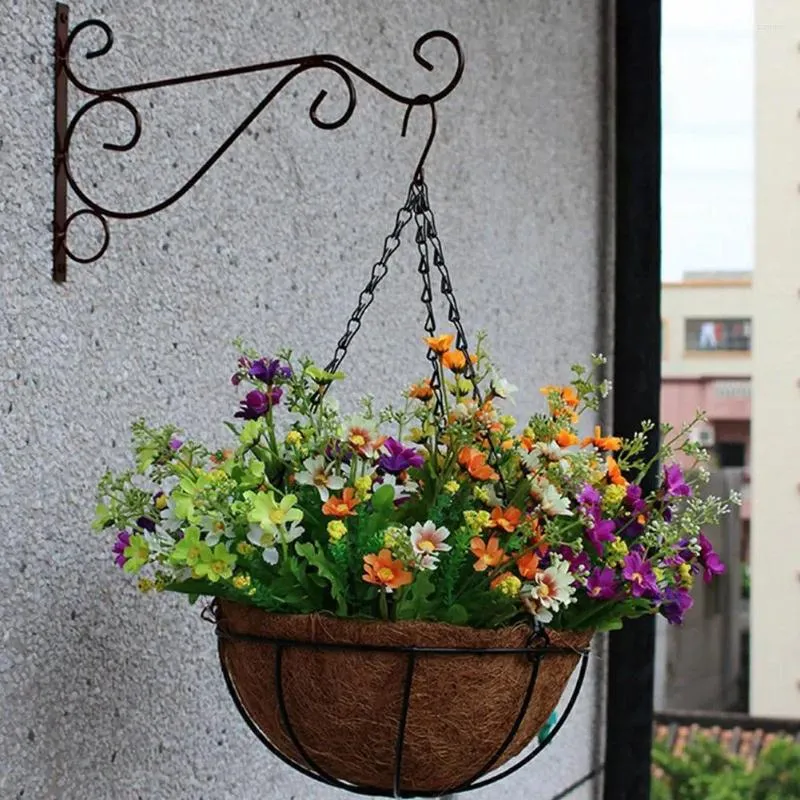 Decorative Plates Wrought Iron Wall-mounted Hook Balcony Plant Flower Pots Shelf Hanging Basket Support Garden Art Crafts