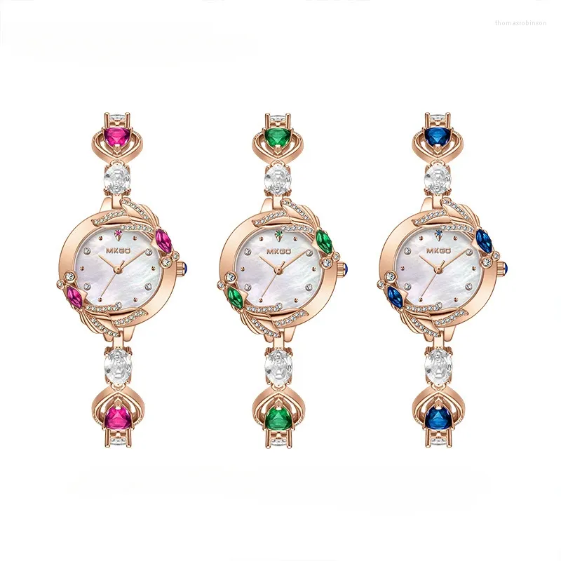 Wristwatches Women Wrist Watches For Ladies Quartz Female Copper Jewelry Bracelet Strap Rose Gold Blue Green Red