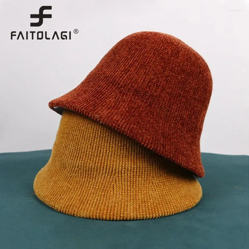 Berets inverno quente mulheres pescador chapéu cor sólida chenille cúpula bob boné moda panamá bacia menina malha balde sunbonnet gorras