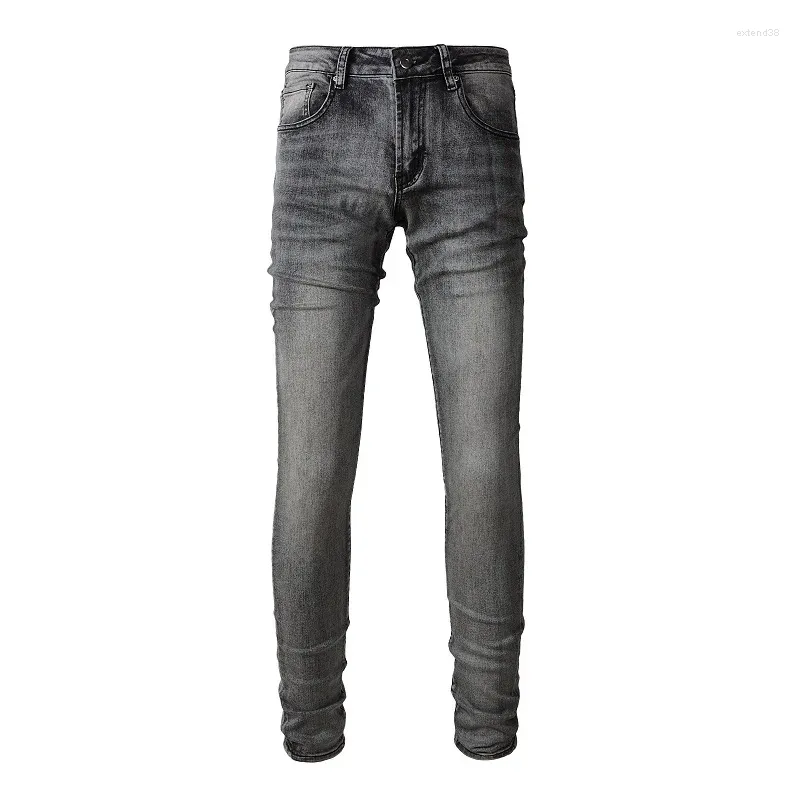 Jeans pour hommes hommes gris blanc maigre stretch haute streetwear mode slim fit en détresse plaine