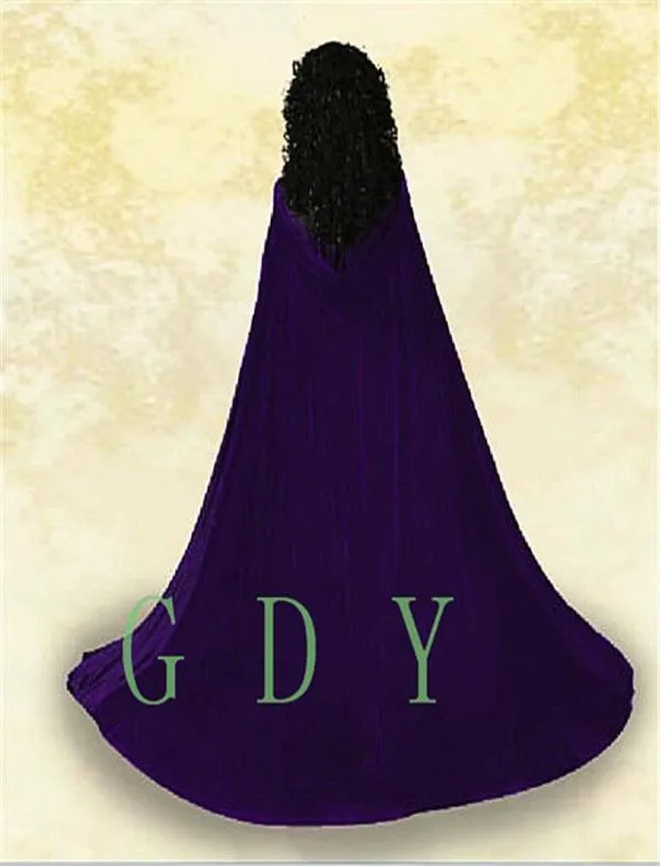 Z kapturem Velvet Cloak Gothic Wicca Robe Medieval Larp Cosplay Cape Women Wedding Jackets owijaj Capes6787894
