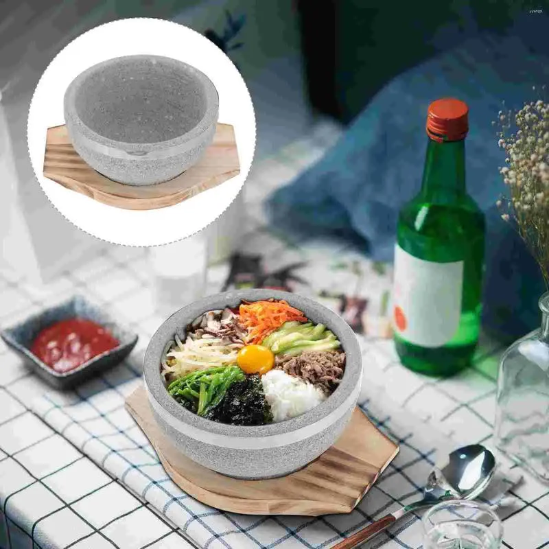 Bowls Stone Bowl With Base Bibimbap For Soup Ceramic Cookware Stew Korean Ramen Beef