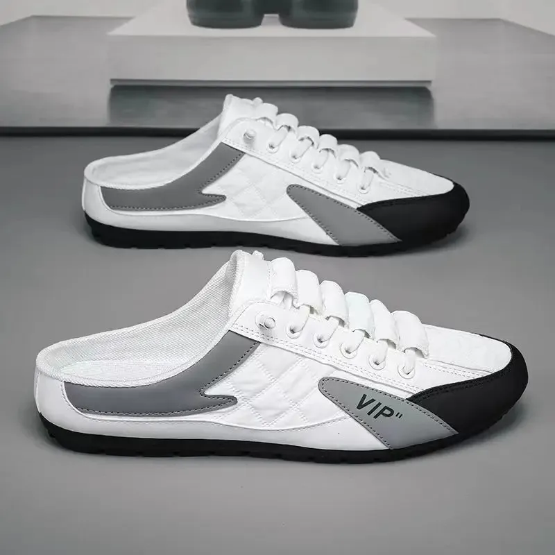 Klassisk halv toffel låg lägenheter skor för män kortfattade män sneakers vår höst manliga casual skor andas anda para hombre 240125