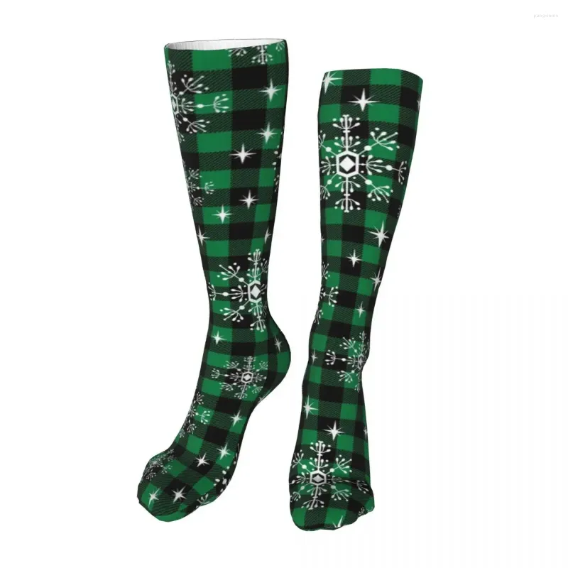 Men's Socks Christmas Black Green Plaid Novelty Ankle Unisex Mid-Calf Thick Knit Soft Casual