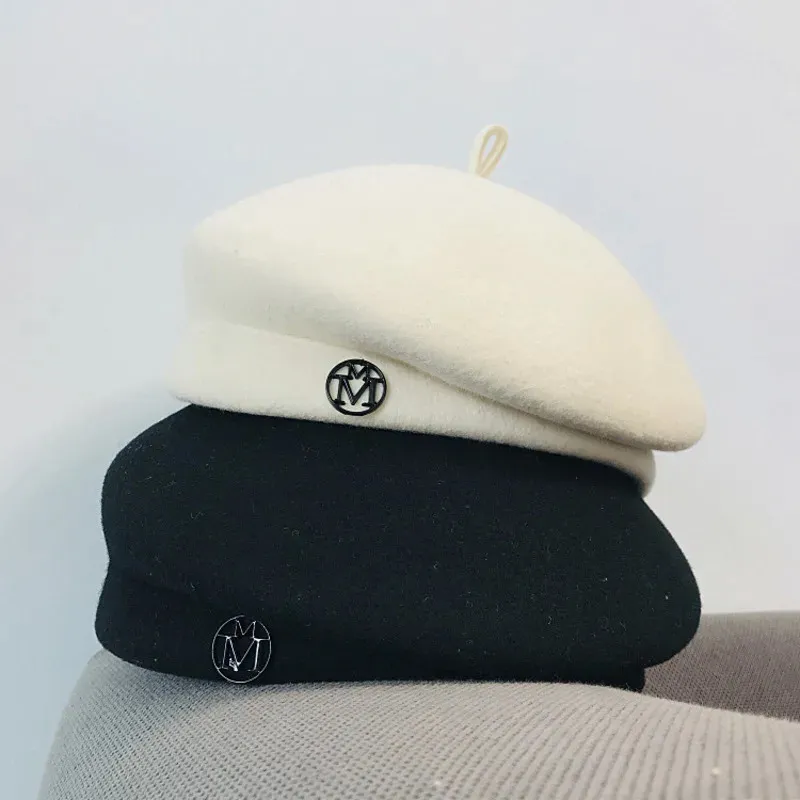 Classic Ladies Beret Hat Fancy Wool Felt Hat Warmer Winter Hat Cap White Black Women Fedora Hat Fascinator Pillbox Hat Formal 240118