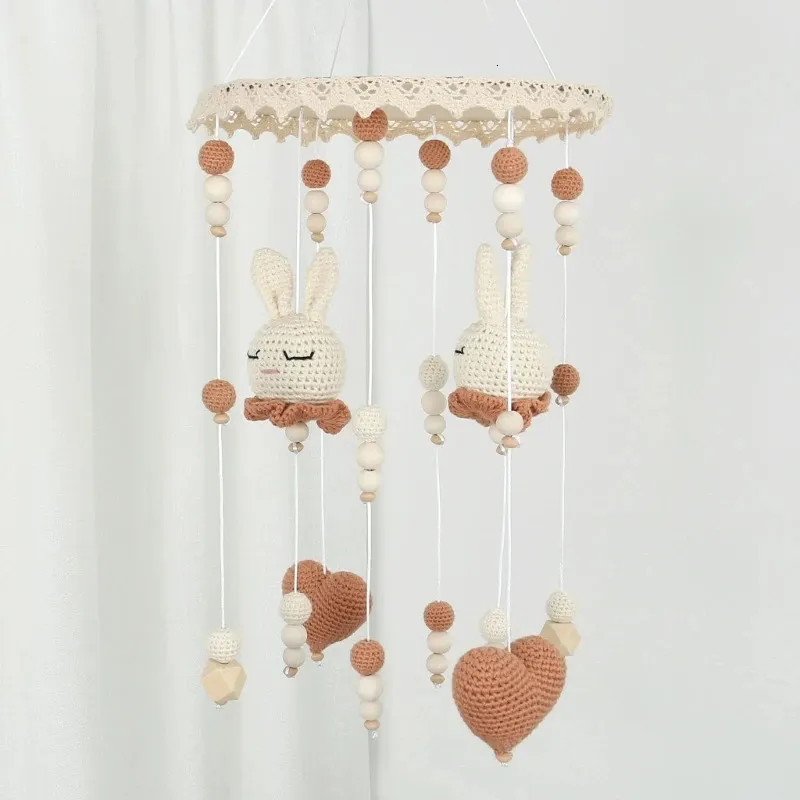 Handmade Crochet Baby Rattle Toys Knitted Bunny born Crib Mobile Rattle Music Bed Bell Hanging Toy Wind Chime Baby Room Decor 240129