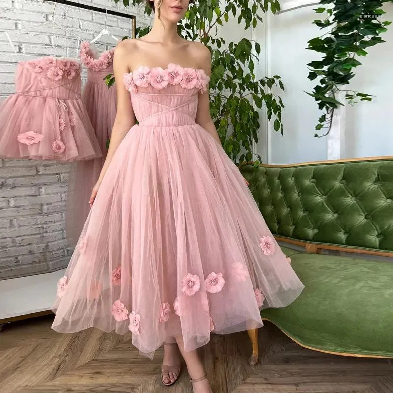 Robes décontractées Zoctuo Fleur Dentelle A-ligne Rose Jupes Robe Tenues Été Sans Bretelles Jupe Slim Princesse Vêtements Robe Rose Club des Femmes