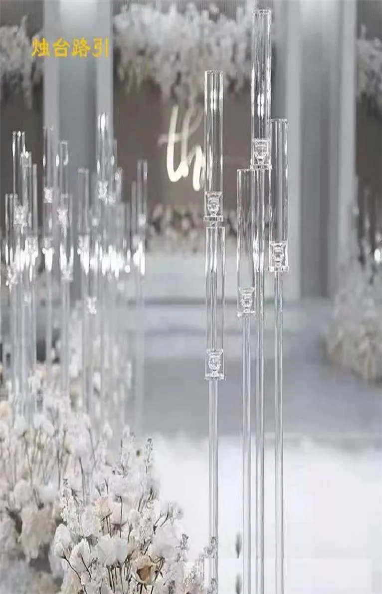 10 conjuntos de candelabros transparentes de 118 cm de altura, candelabros de cristal com 5 braços para decoração de festa e casamento, 10 conjuntos