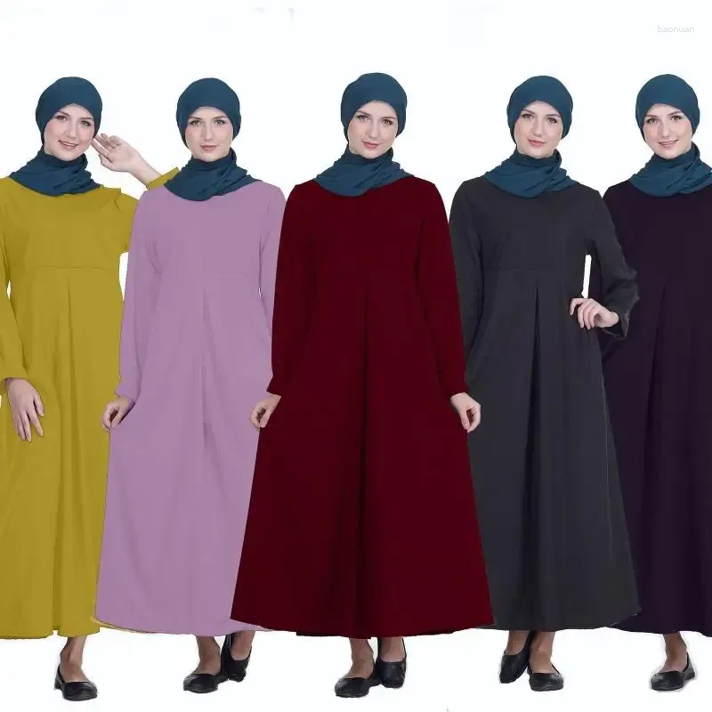 Ethnic Clothing Abaya Dubai Turkish Robe Islamic Plain Color Modesty Muslim Women Loose Dress Eid Arabia Female Kaftan Middle East Maxi