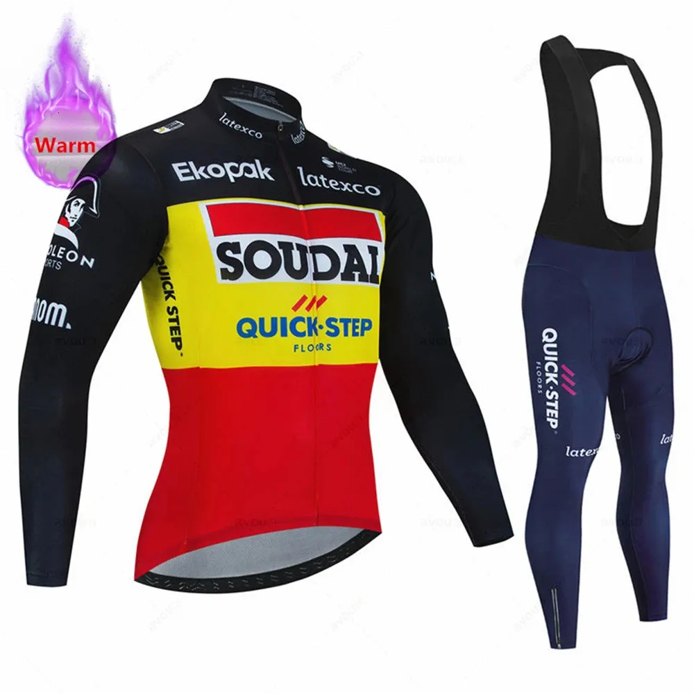 Soudal Quick Step Winter Cycling Jerseys 세트 남자 열 양털 자전거 자전거 옷 maillot ropa ciclismo Hombre 따뜻한 자전거 의류 240131