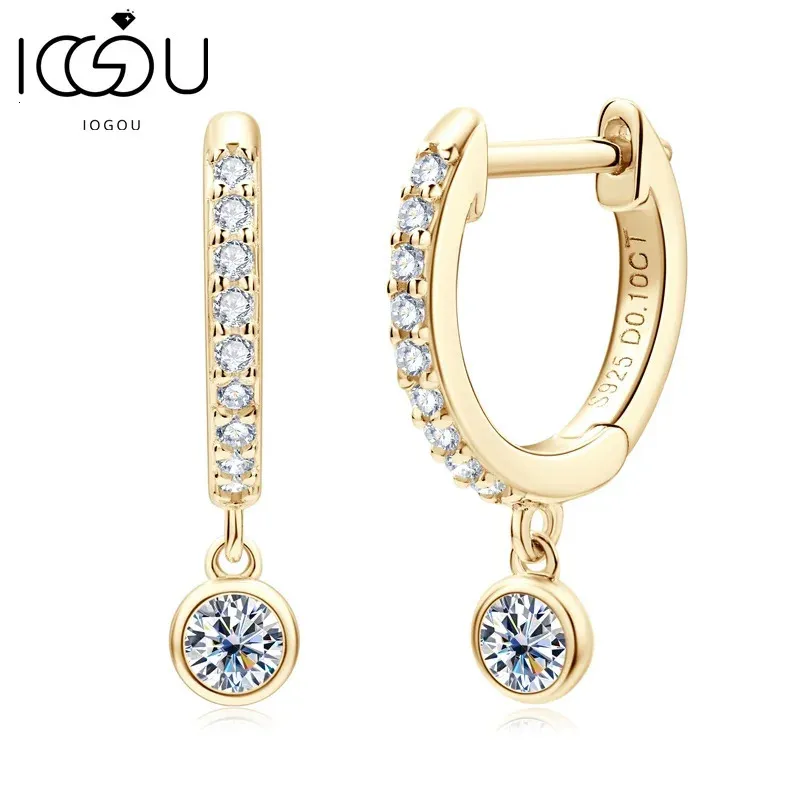 Huggie Drop Earrings Real D Color VVS1 Diamond Hoops Earrings 925 Silver Woman Jewelry Original Certified Trend 240131