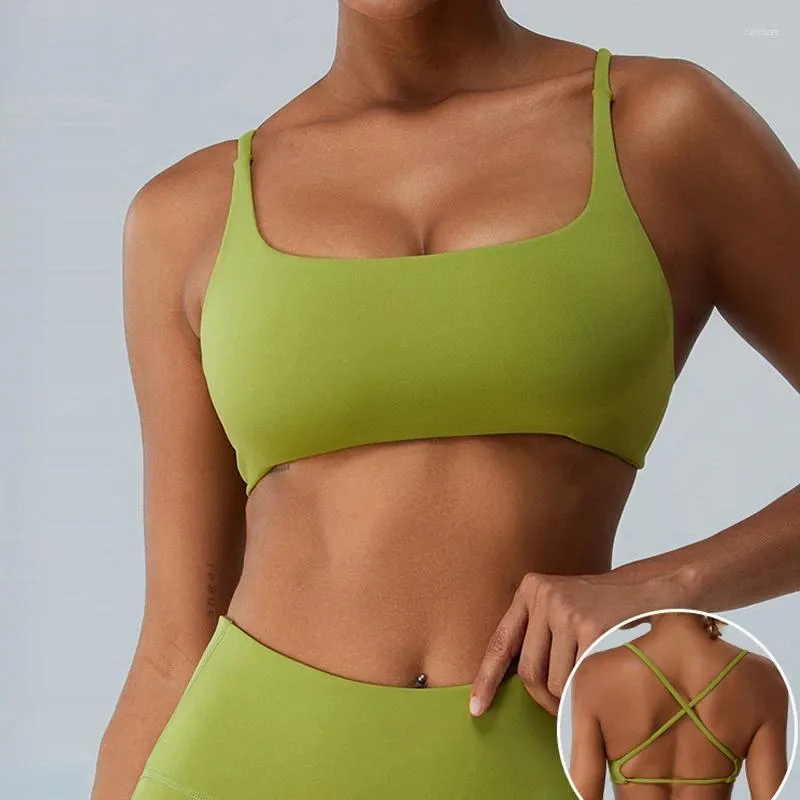 Active Shirts Square Neck Women's Sports Bra Workout Quick Drying Underwear Fitness Backless Criss Cross Yoga Crop Tank Top