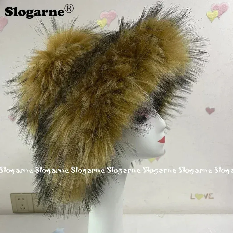 Winter Warm Fur Bucket Hats Women Outdoor Caps Soft Faux Raccoon Dog Fur Hat Fluffy Earwarmer Ski Vacation Hats Furry Caps 240125